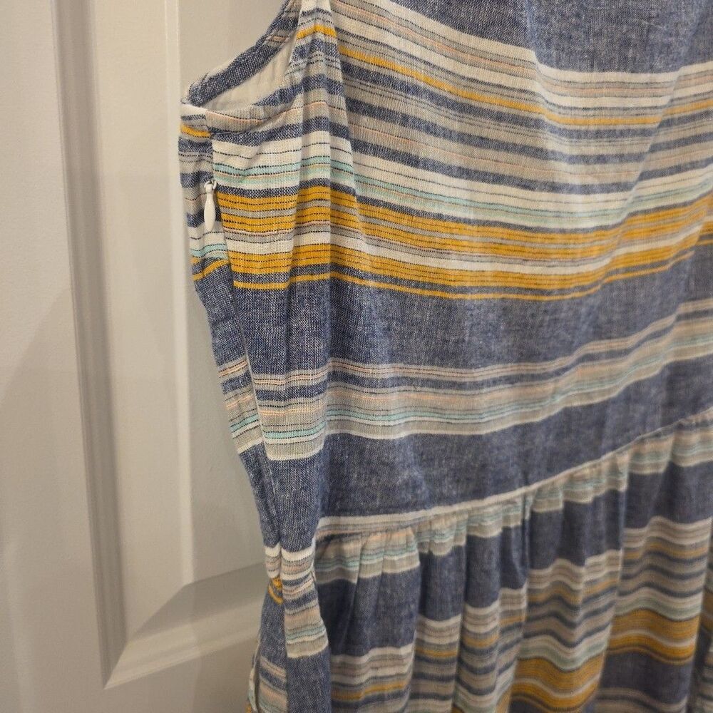 BEACH LUNCH LOUNGE Linen Blend Blue Striped Fit & Flare Coastal Dress Size‎ Lg - Picture 7 of 7